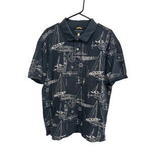 Nautica Mens Polo Shirt With Sailboat Blueprint Print Navy Sz XL